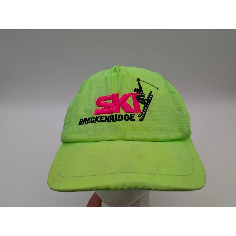 Vintage Breckenridge Ski Hat Neon Green Snapback Pink Embroidery Retro Cap